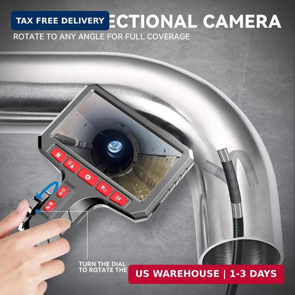 Articulating Borescope Camera with Screen, 2-Way Flexible Inspection Camera with