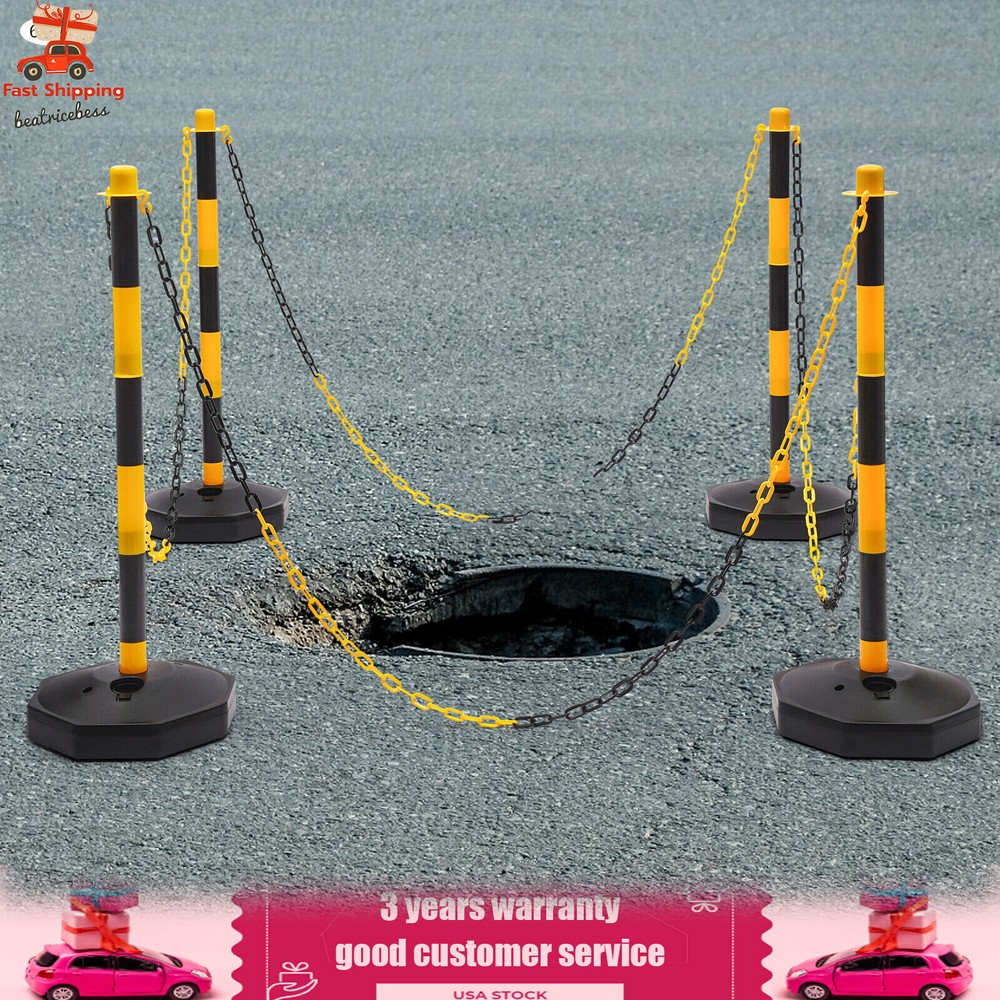 6 Pack Traffic Cones Adjustable Delineator Post Portable Parking Pole W/ Chains