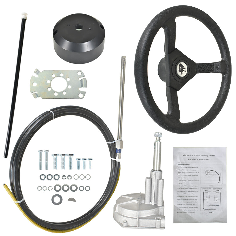 Boat Rotary Steering System Outboard Kit 10FT-17FT Boat Cable With 13.5" Wheel