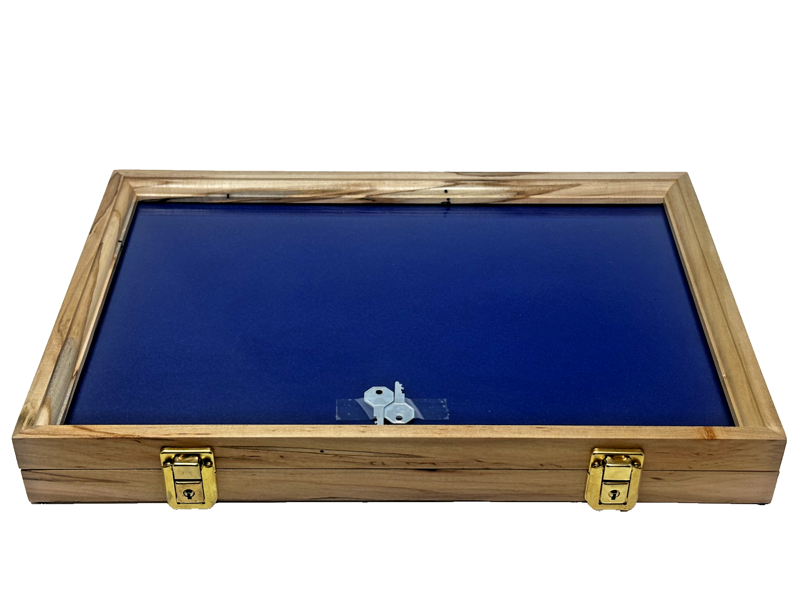 Maple Wood Display Case 12 x 18 x 2 with Blue Liner for Arrowheads Knives Coins