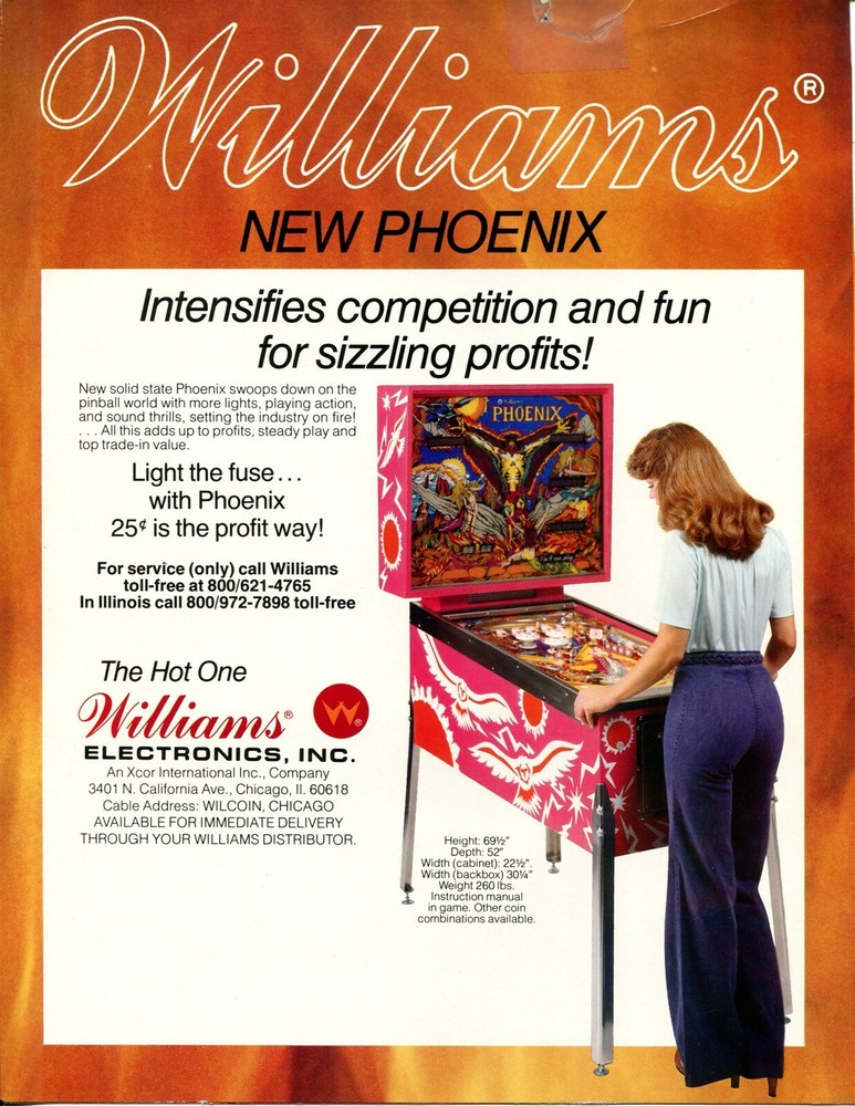 Phoenix Williams Pinball Flyer / Brochure / Ad - Mint