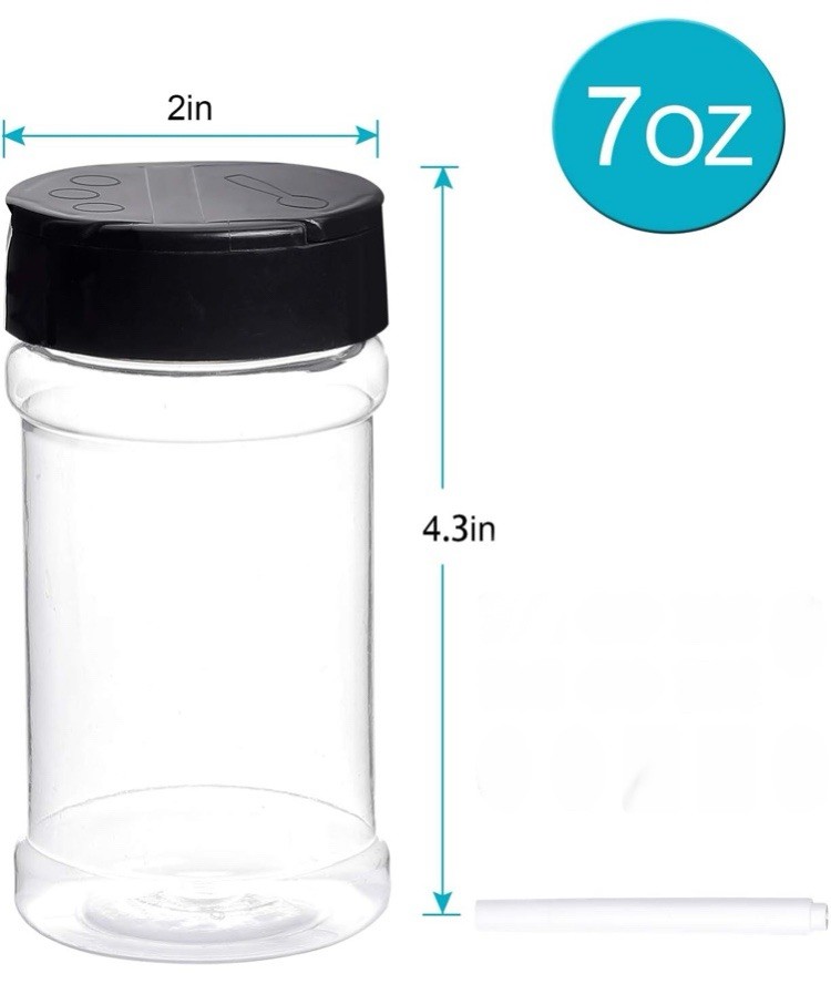 Spice Bottles, Dabacc 6-Pcs 7oz Clear Plastic Container Jars with Lids