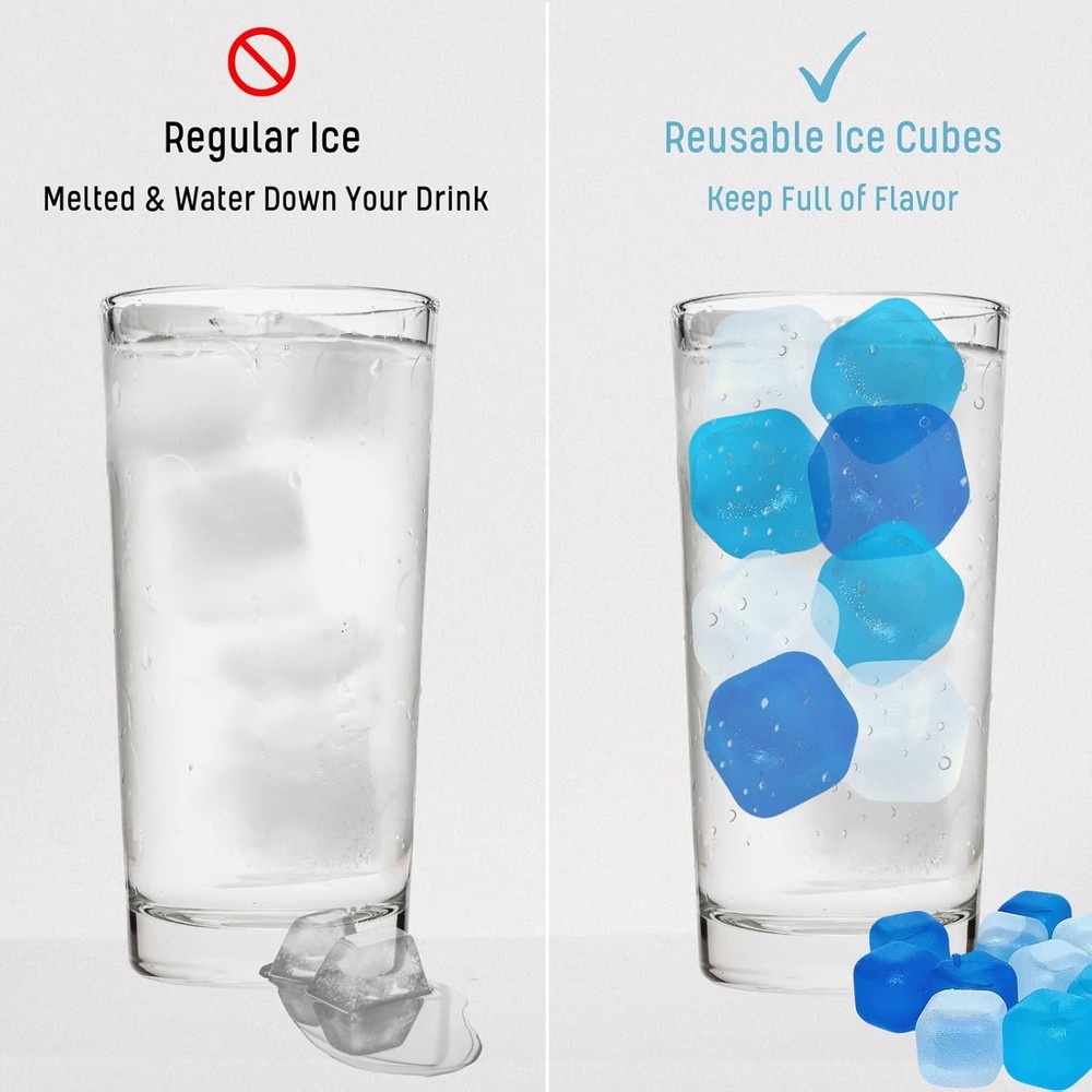 Reusable Ice Cube with Lid & Bin, 60 Pack Plastic White & Blue - 60