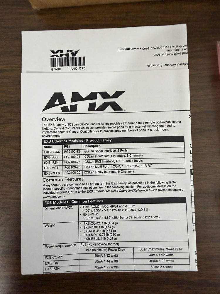 AMX EXB-REL8 ICSLan 8 Channel Relay Interface FG2100-20