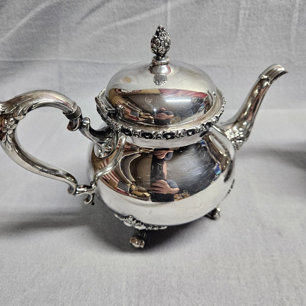 Wilcox International Silver USA Du Barry Floral 7601 & 7602 Tea Coffee Set Vtg