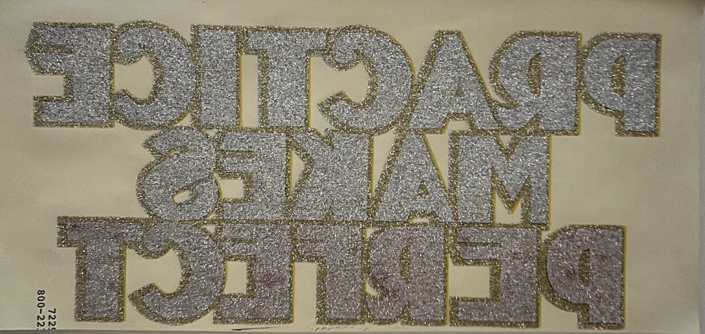 Original Vintage Practice Makes Perfect Glitter Iron On Transfer