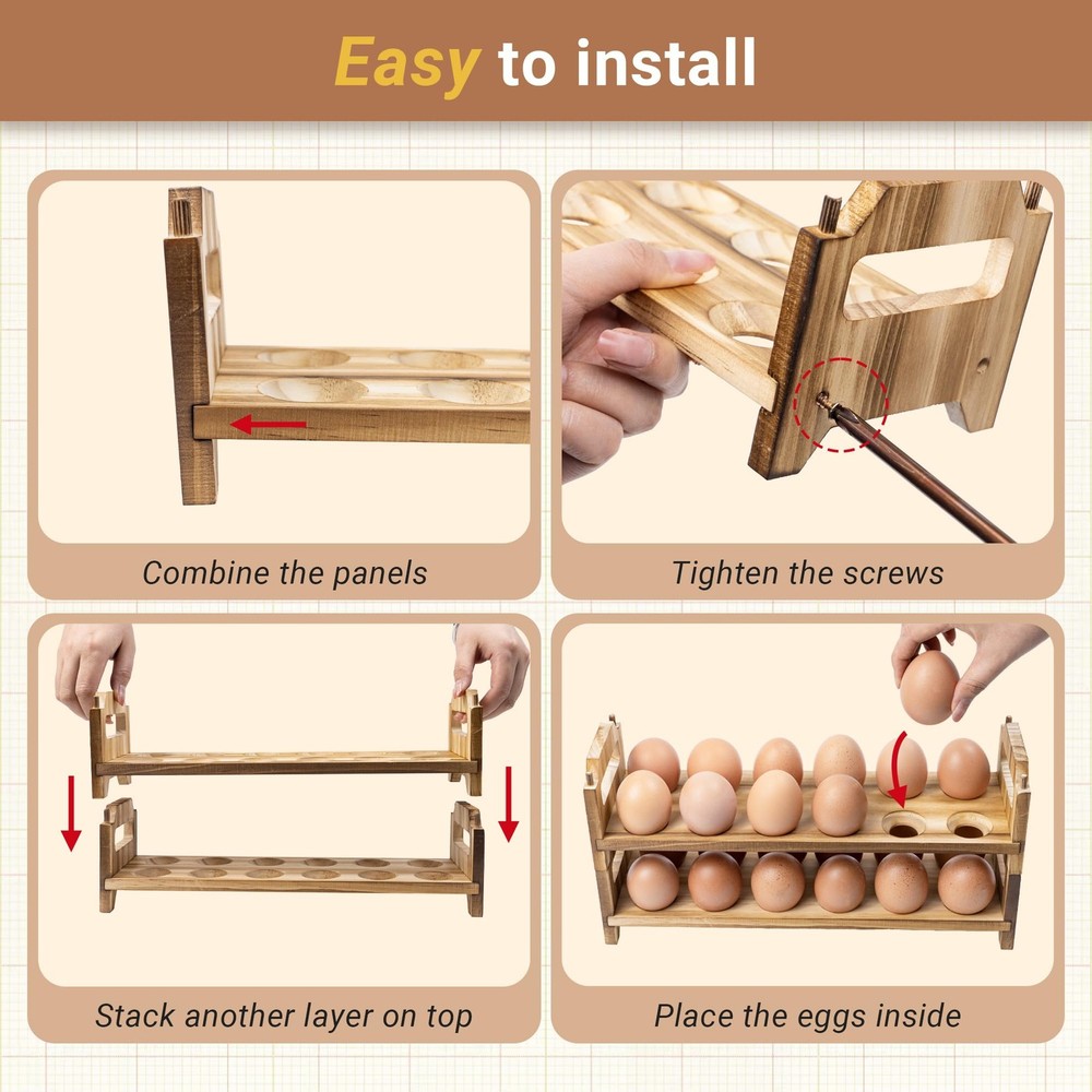 Wooden Fresh Egg Holder Countertop - Stackable egg storage for Gathering Fres...