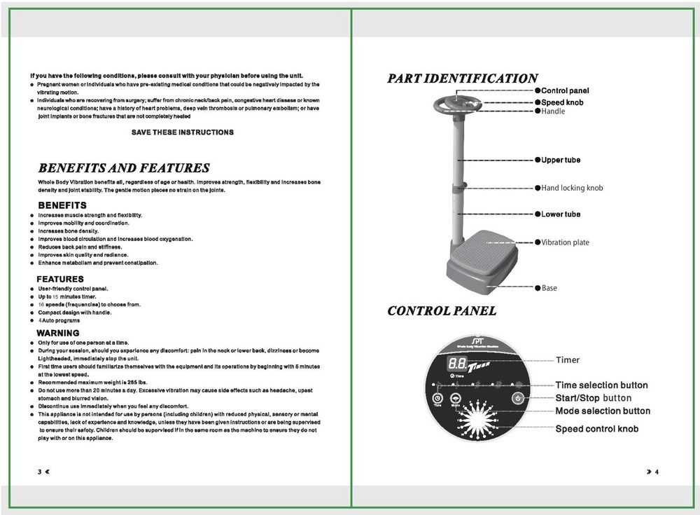 SPT AB-766: Whole Body Vibration Machine - Compact Design - 4 Auto Programs