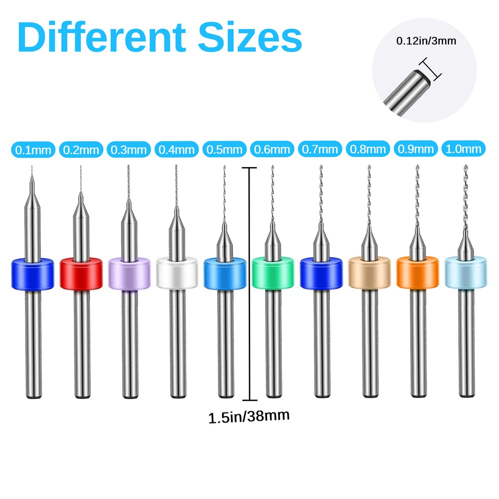50PCS Carbide Micro Drill Bits Set 0.1-1.0mm PCB Driiling Bit for CNC Engraving