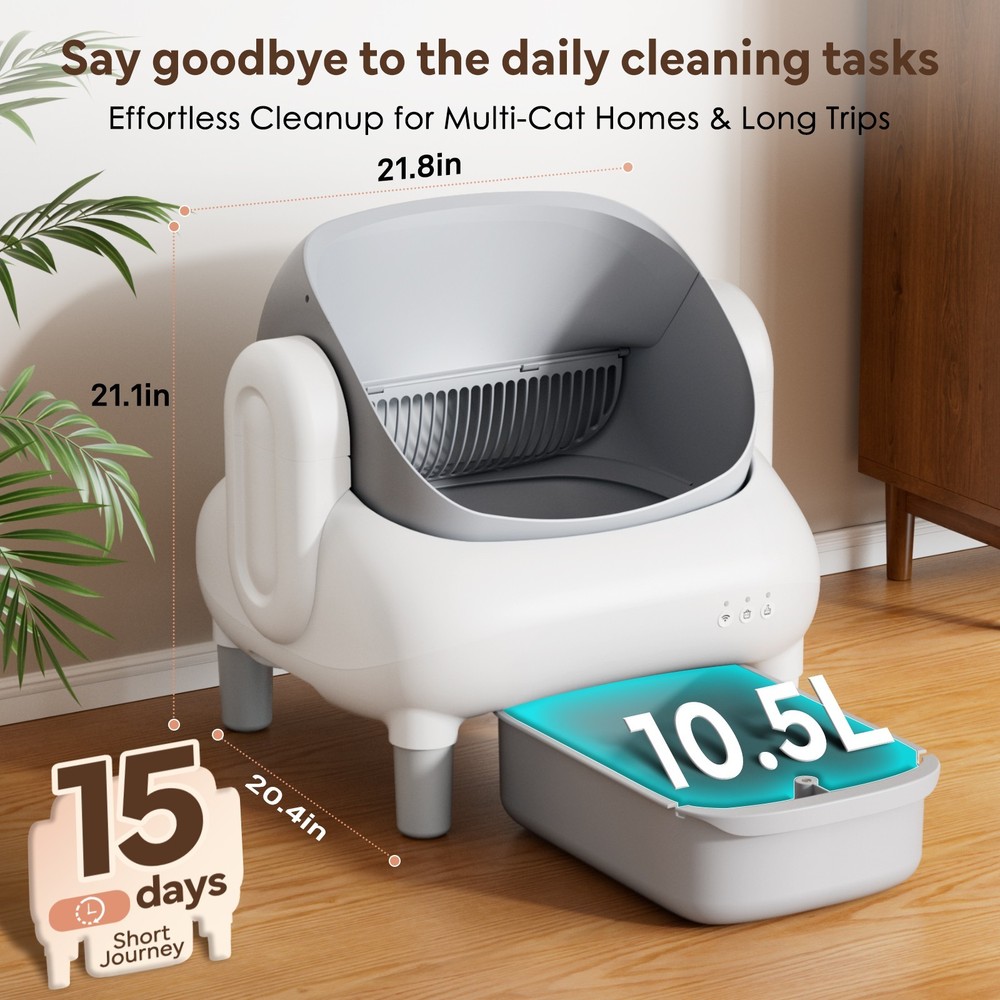 Used Automatic Self-Cleaning Cat Litter Box, APP Control, Open Top, Odor Lock