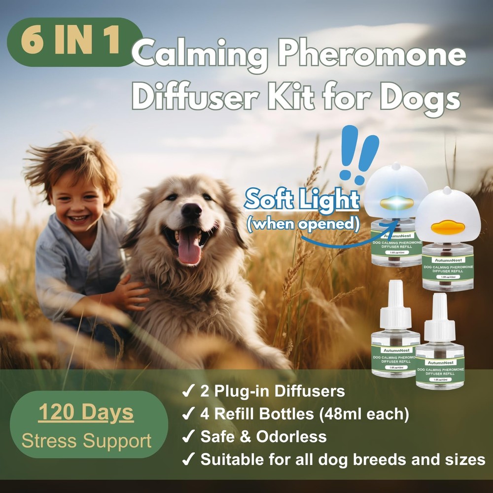 Dog Pheromone Calming Diffuser Kit, Calming Diffuser for Dog (2 Plug-Ins & 4×...