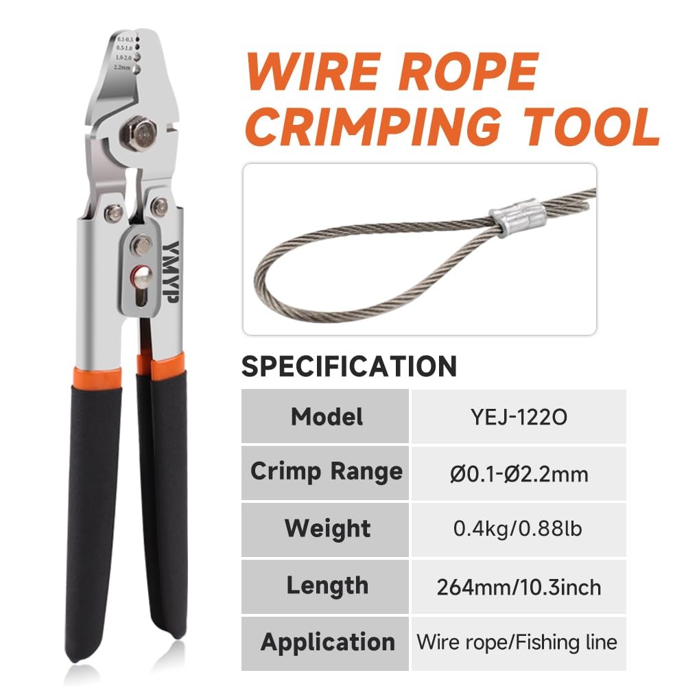 Wire Rope Crimping Tool Kit with 99FT Cable 180 Sleeves 10 Thimbles