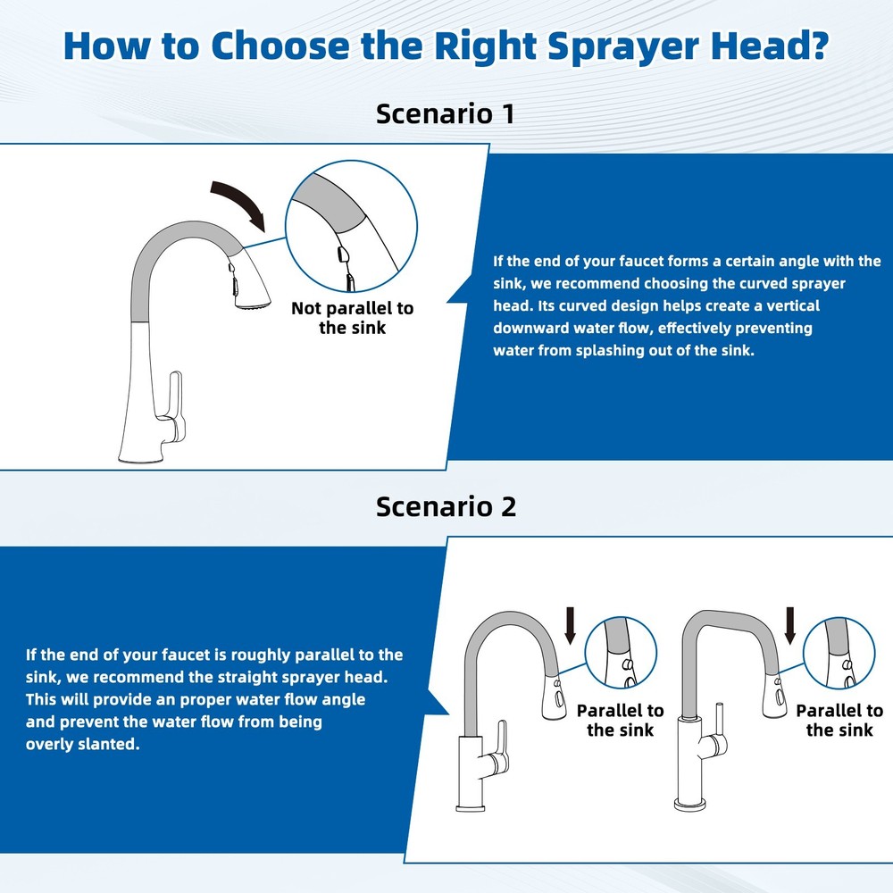 Curved Pull Down Kitchen Faucet Head Replacement 3-Function Kitchen Sink Spray