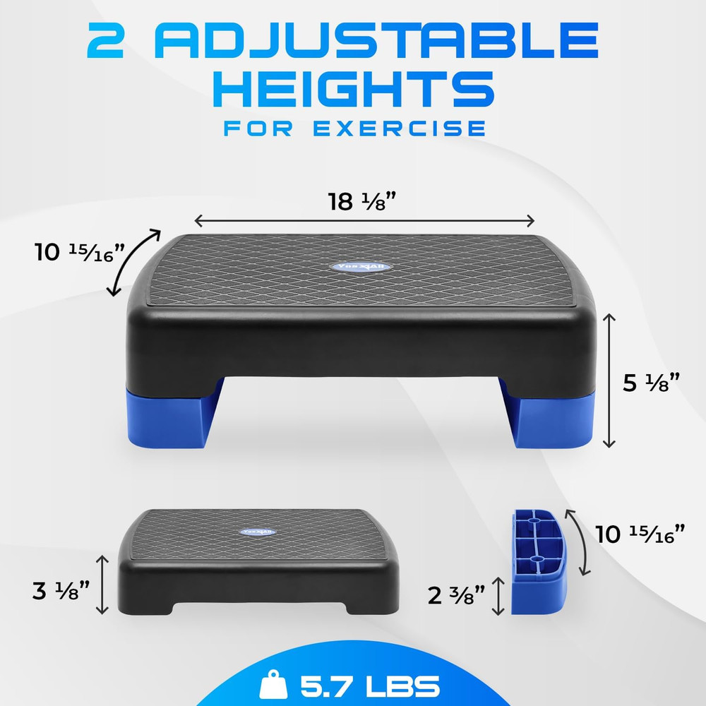 18.9" Aerobic Exercise Step Platform with 2 Risers, Adjustable Height W