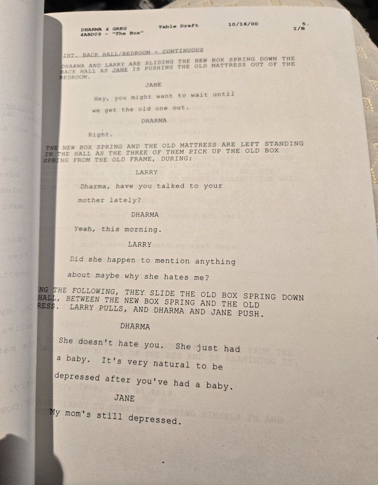 DHARMA & GREG "The Box" Table Draft Oct 16 2000