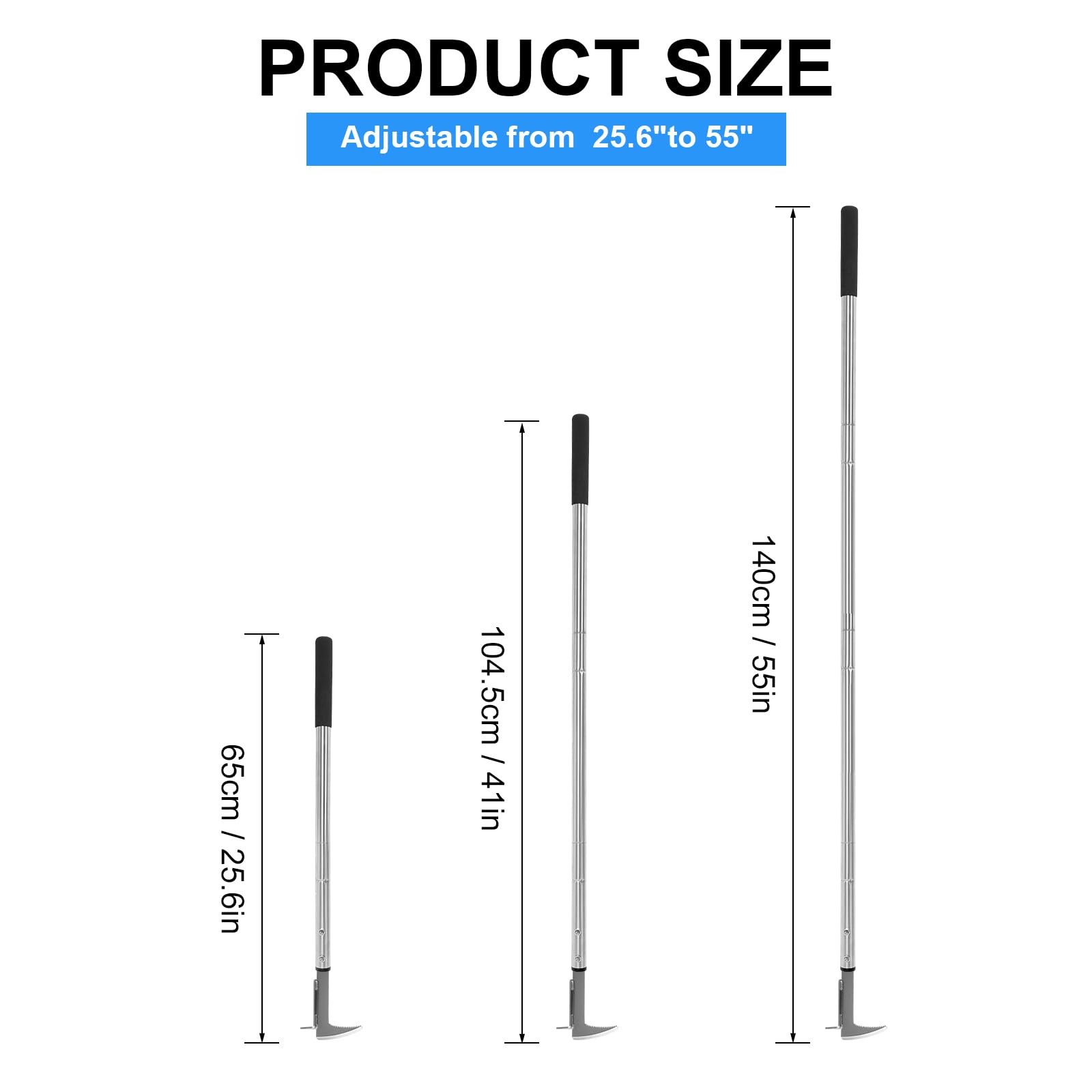 BARAYSTUS Crack Weeder, Stainless Adjustable Length (25.6"/41"/55"), silver