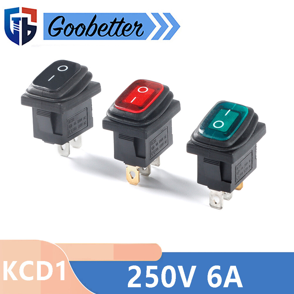 KCD1 2 Position Rectangular Rocker Switch 250V 6A ON OFF Red Black Green 2/3 Pin