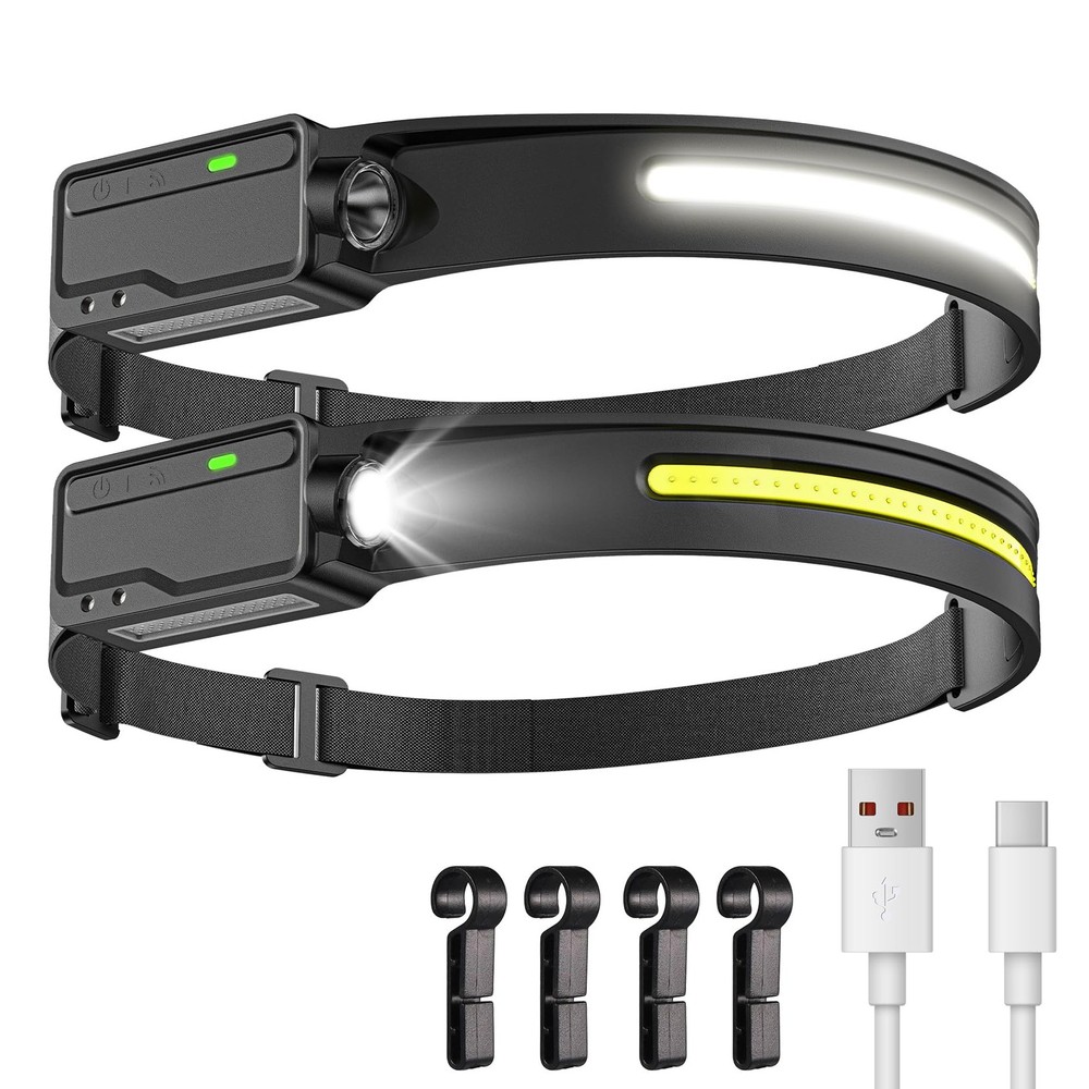 LED Headlamp Rechargeable Waterproof, Motion Sensor Hardhat Headlamp with Cli...