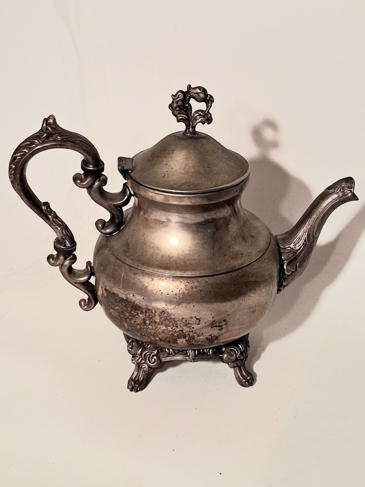 Early 1900s Antique Silver On Copper Victorian Four Footed Teapot