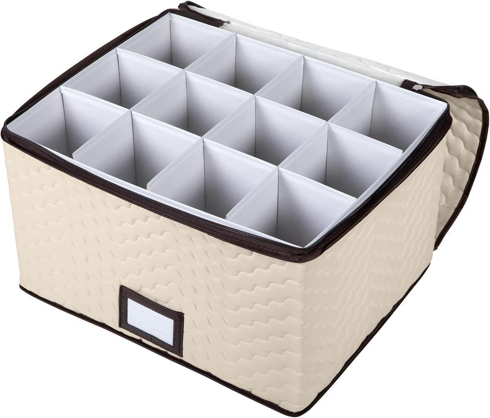 Elegant Stemware Storage Box - Quilted Microfiber, 12 Glass Capacity, Stackable