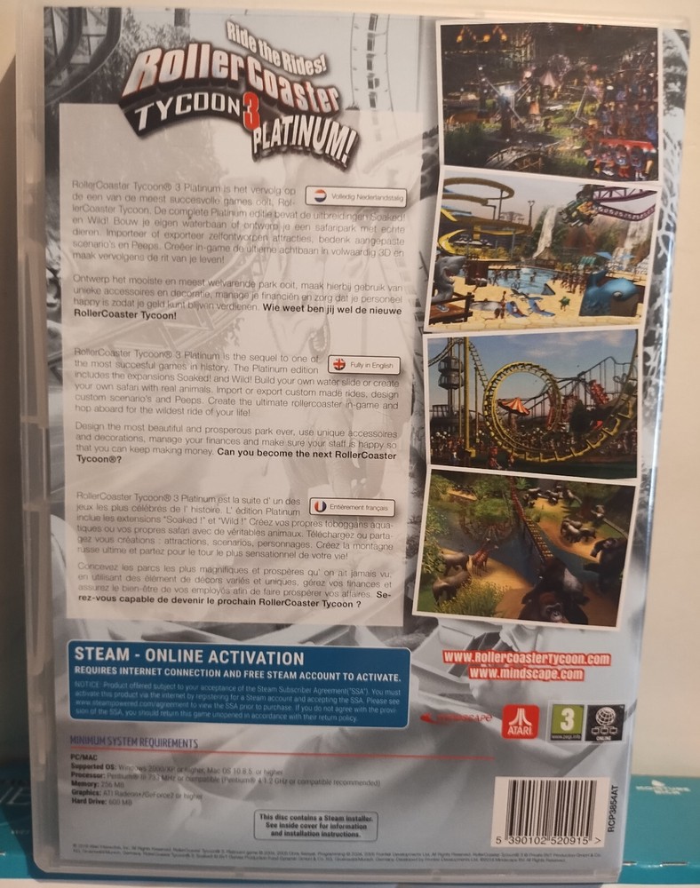 ATARI ROLLER COASTER TYCOON 3 PLATINUM PC/MAC 2006 CD-ROM no booklet