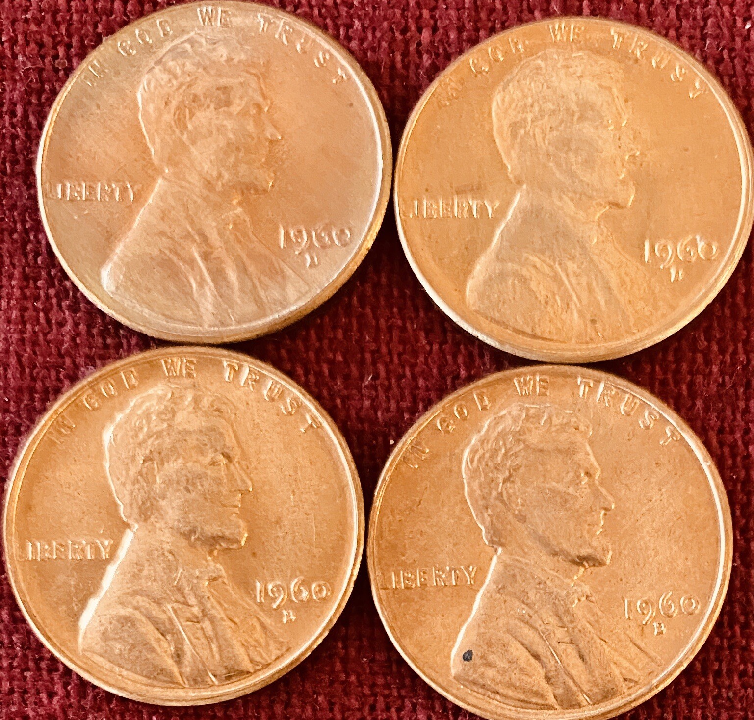 1960-D BU Lincoln Memorial Cents - Small And Large Dates, Two Of Each - Lot Of 4
