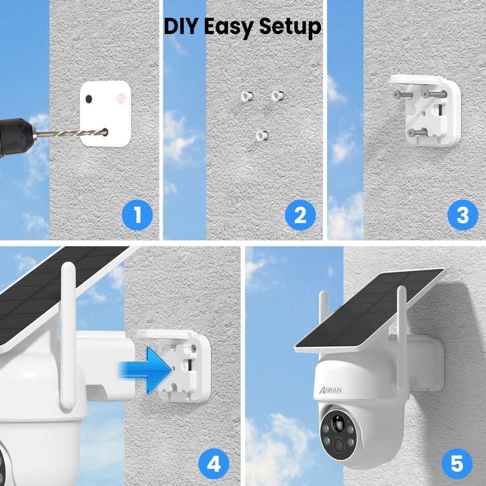 ANRAN Solar-Powered PTZ Wireless Security Camera with Solar Panel 2K Outdoor Use