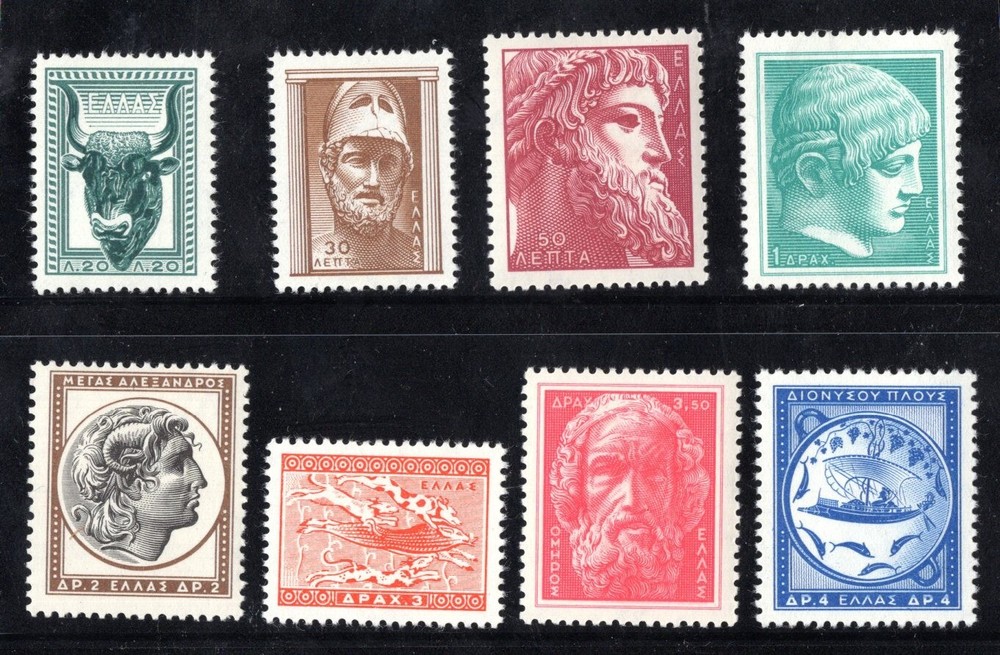 GREECE 1955 SCOTT #574-581 COMPLETE SET MINT LIGHT HINGE