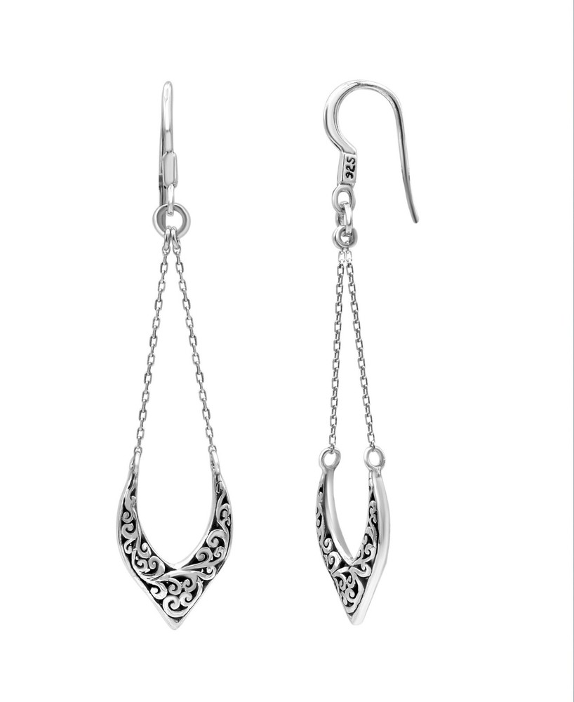 Sterling Silver Damask Bead Accent Geometric Drop Earrings