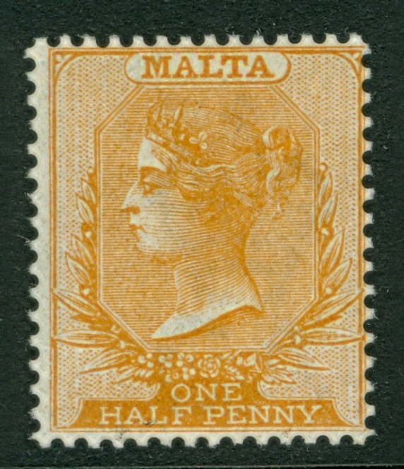 Malta ½d buff, hinged, full perforations! Scott #3a