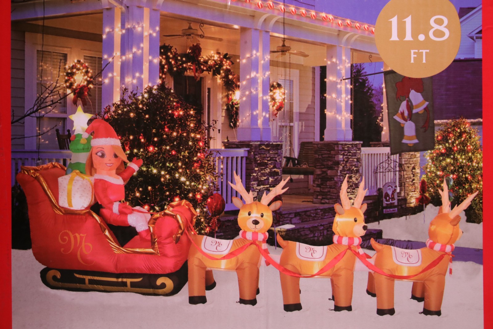 Mariah Carey 12ft Christmas Inflatable Santa Sleigh +3 Reindeer Outdoor -RETIRED