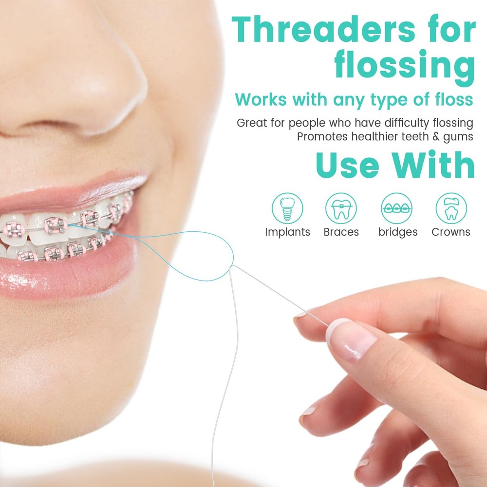 Braces Floss Threaders - 400 Count Dental Aid for Bridges Implants