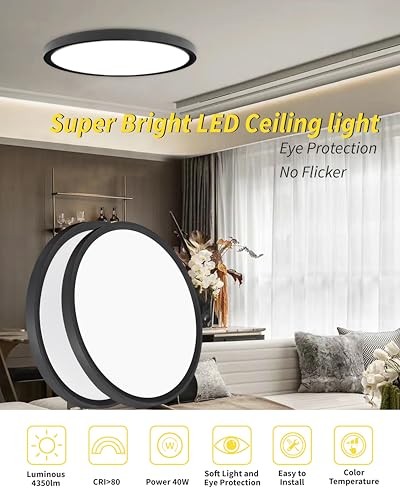 1Pack 20 Inch Large LED Flush Mount Ceiling Light, 20Inch-1Pack Black