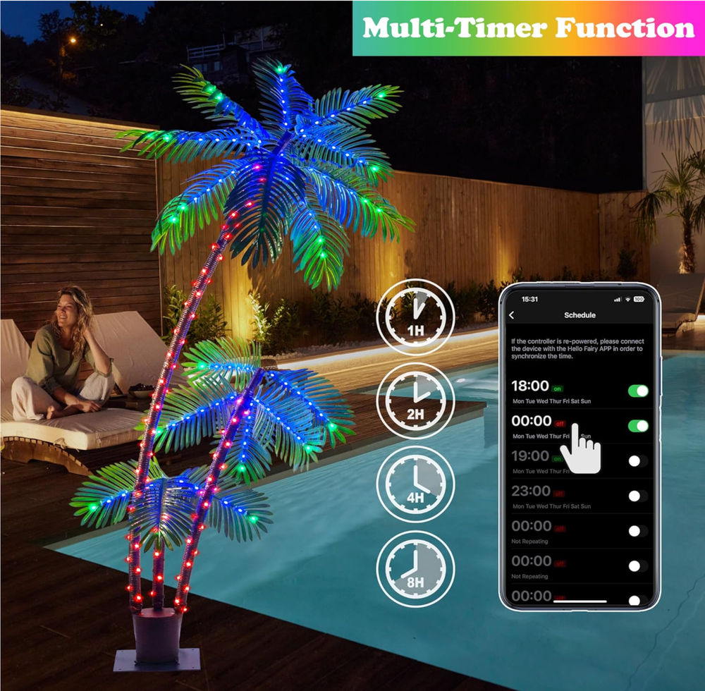 7FT Smart Lighted Palm Tree, Artificial Palm Tree with 242 LED Lights,APP Remote