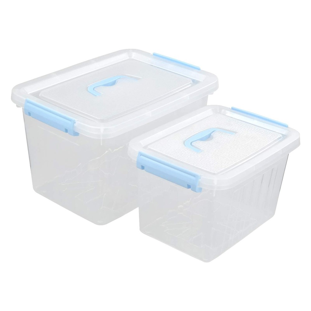 2-Pack 12-Quart & 6-Quart Lidded Storage Bin Plastic Latching Container