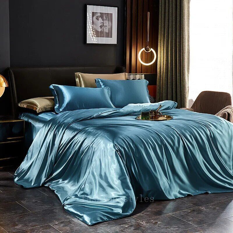 Mulberry Silk Bedding Set with Duvet Cover Bed Sheet Pillowcases Satin Bedsheet