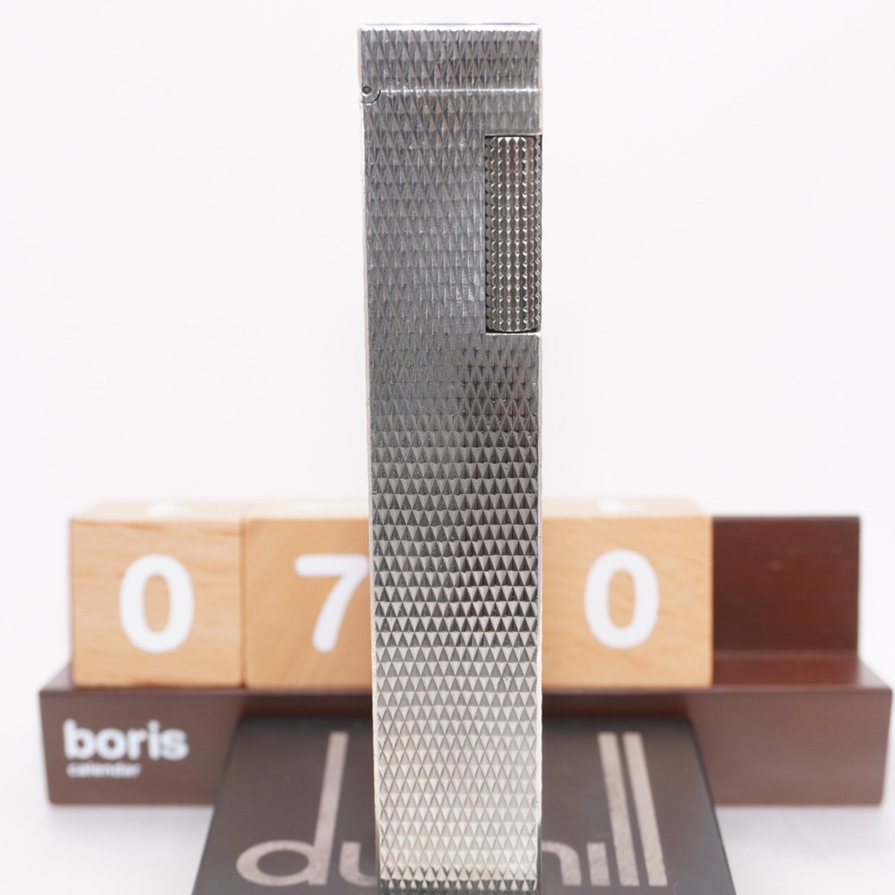 Dunhill Lighter LONGBOY Silver Diamond Pattern _Ultrasonically Cleaned_Working