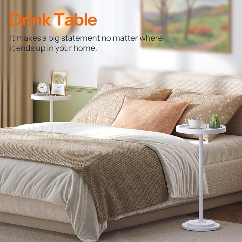 Small Round Accent Table Vintage Drink Table Rustic Side Table Easy Assembly New