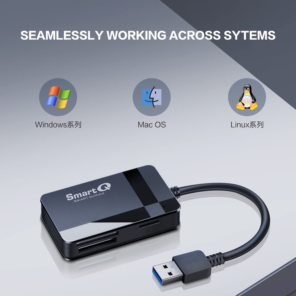 SmartQ C368 USB 3.0 Card Reader - Plug & Play - Supports SD, Micro SD, MS,