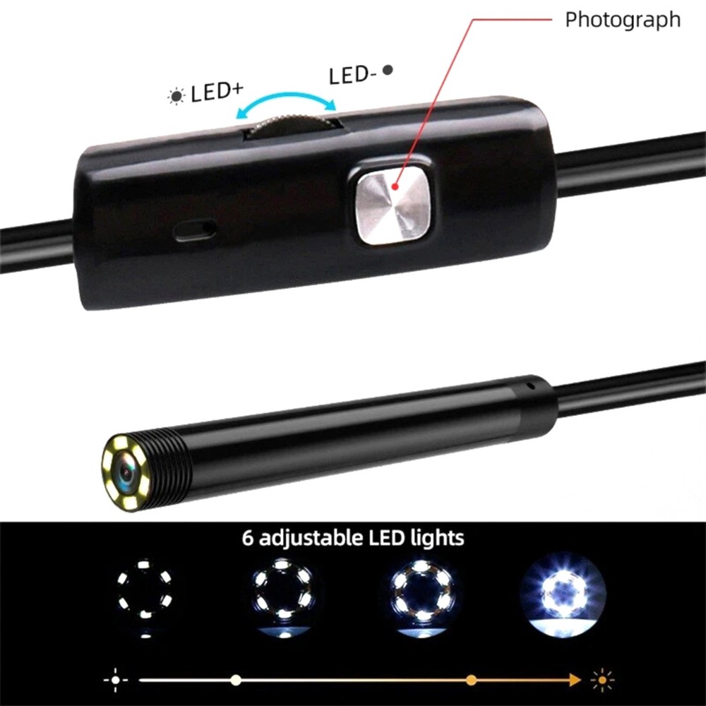 Endoscope 2M 6 LED Borescope Camera for Android USB Type-C 7mm HD Inspection