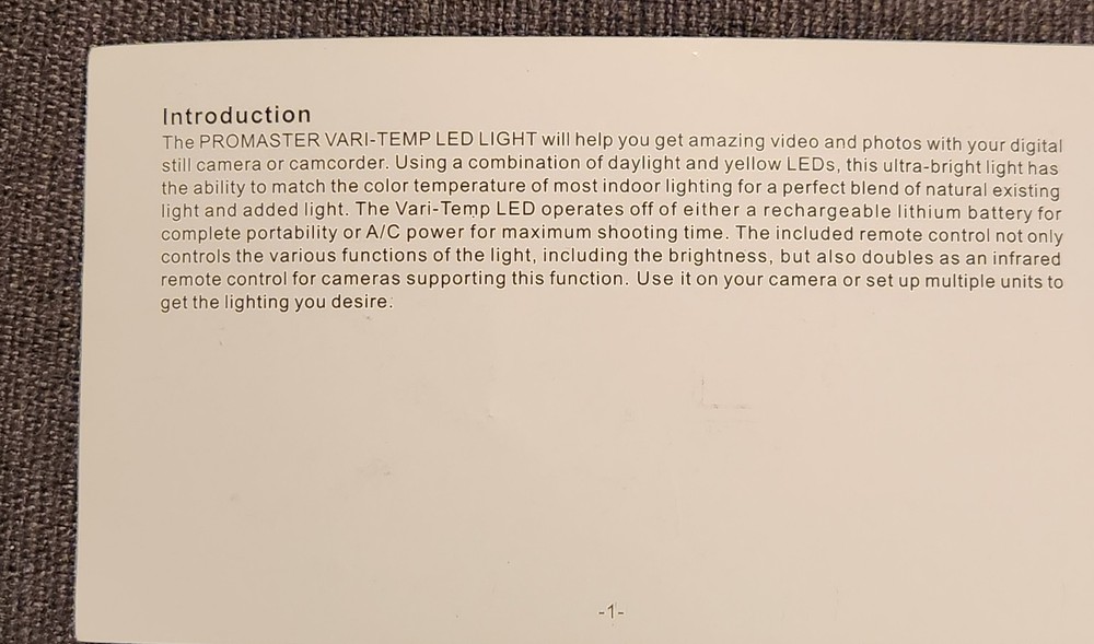 [Pro]Master Vari-Temp LED Light Panel for Camera / Camcorder model 2437