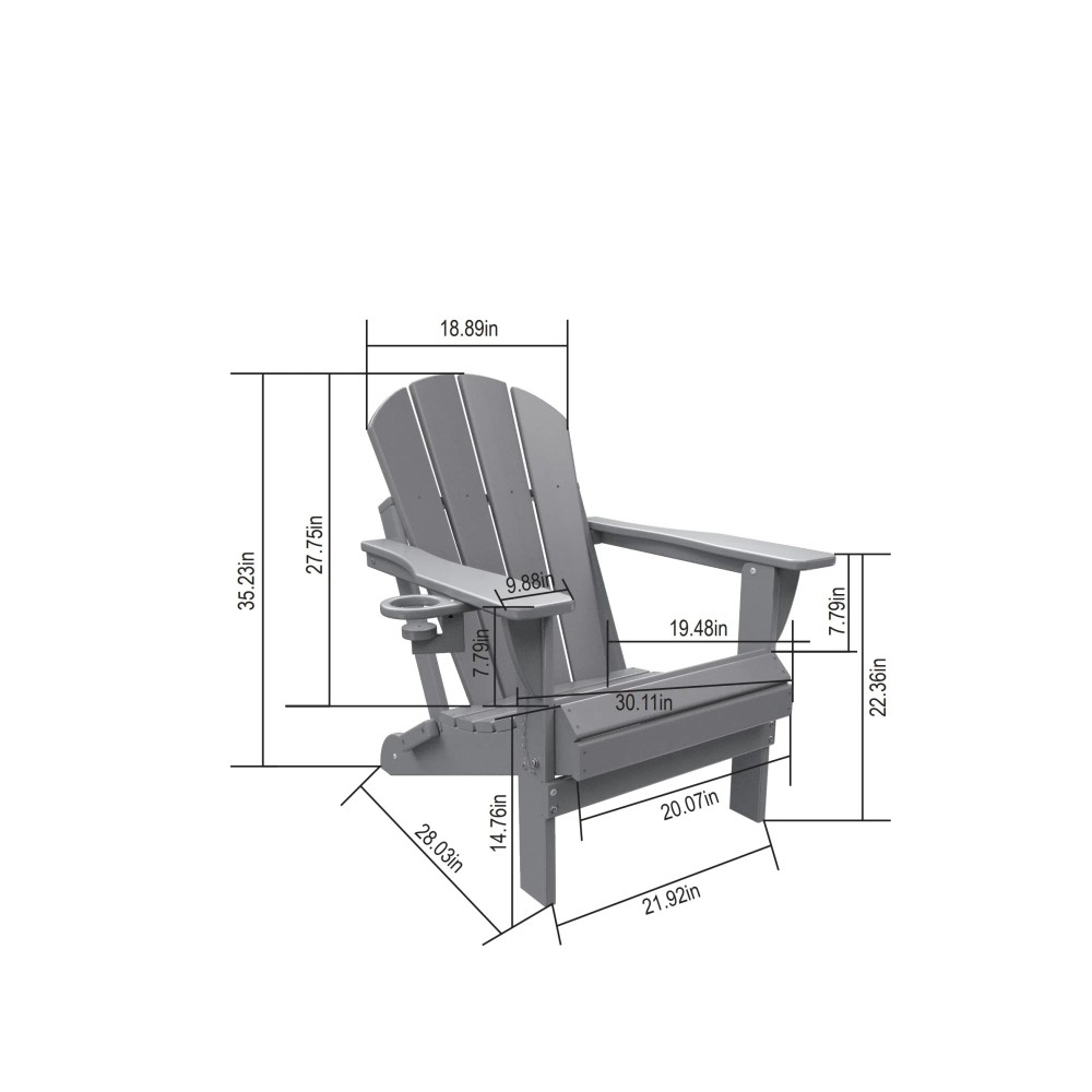 Folding Adirondack Chair & Side Table Set (2 Chairs, 1 Table) - White