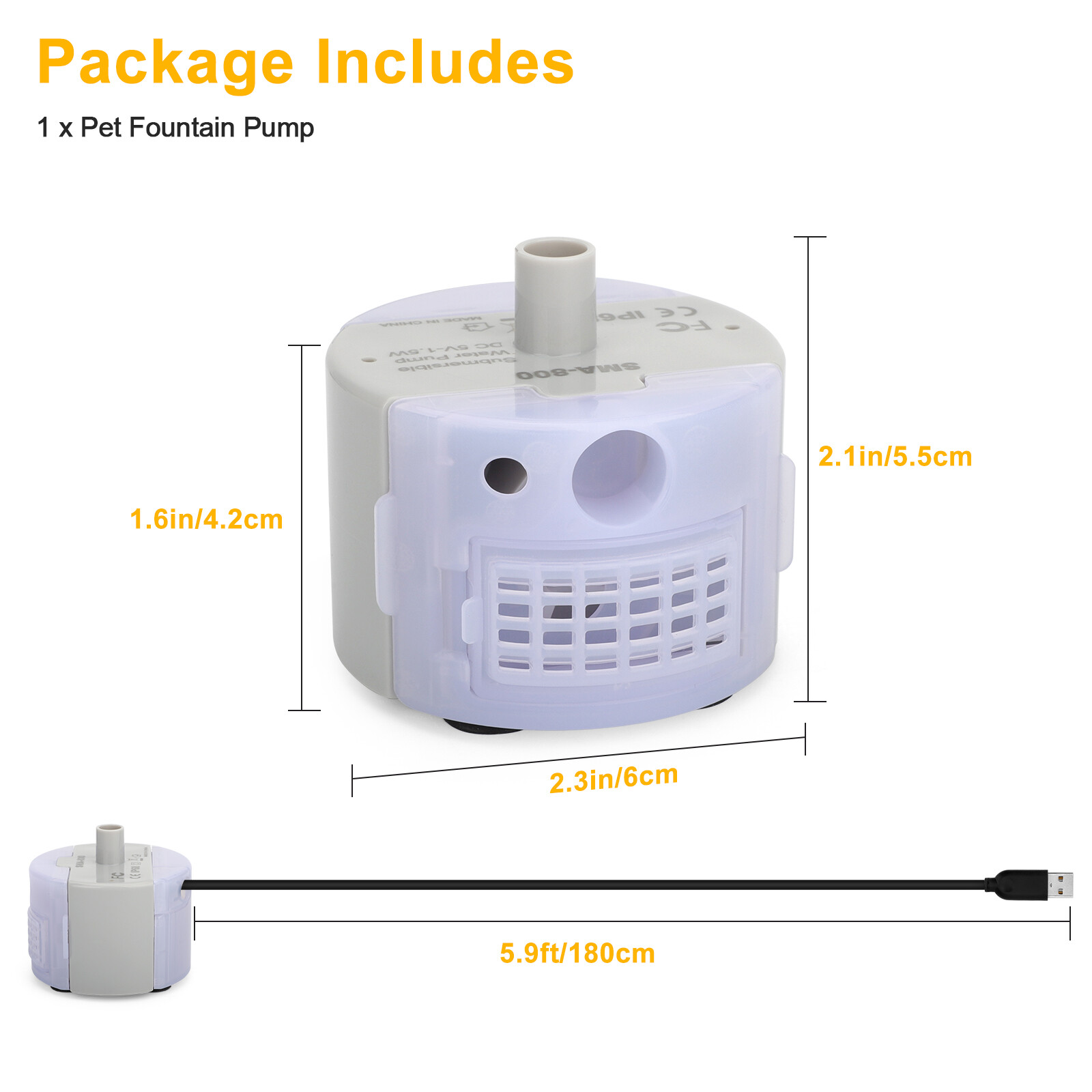 Cat Water Dispenser Pump USB Rechargeable LED Light Pet Drinking Fountain Motor