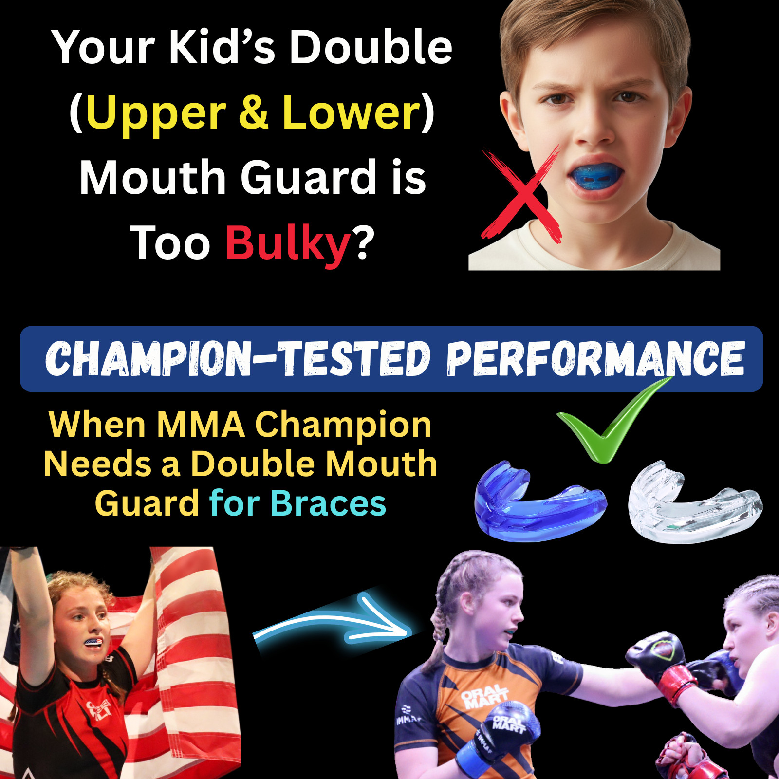 Oral Mart No-Boil (Upper & Lower) Double Mouth Guard for Braces (Pure Clear)