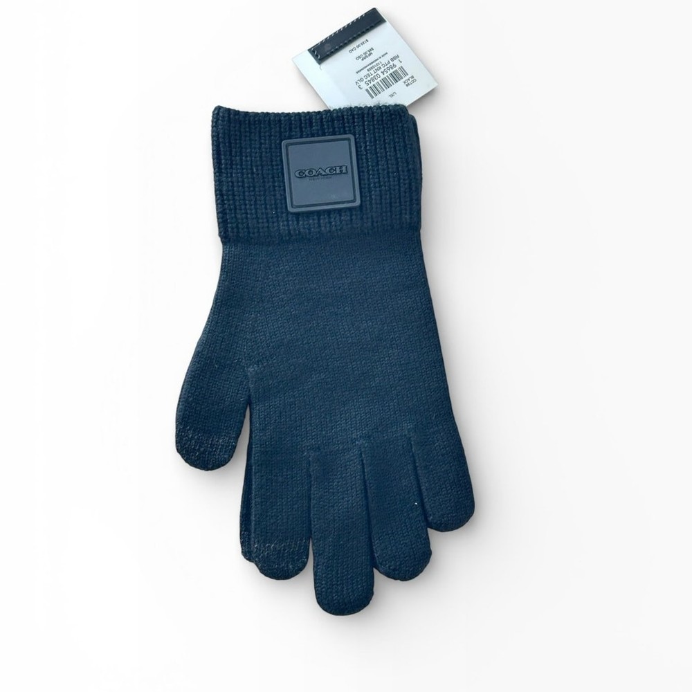 Coach Knit Tech Gloves With Rubber Patch Black L/XL