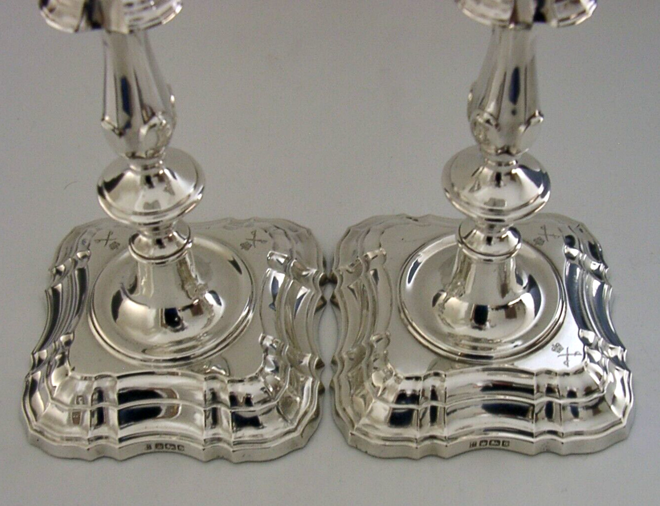 LARGE 9.5 inch ANTIQUE STERLING SILVER MILITARY CANDLESTICKS 1910 APTC 1260g