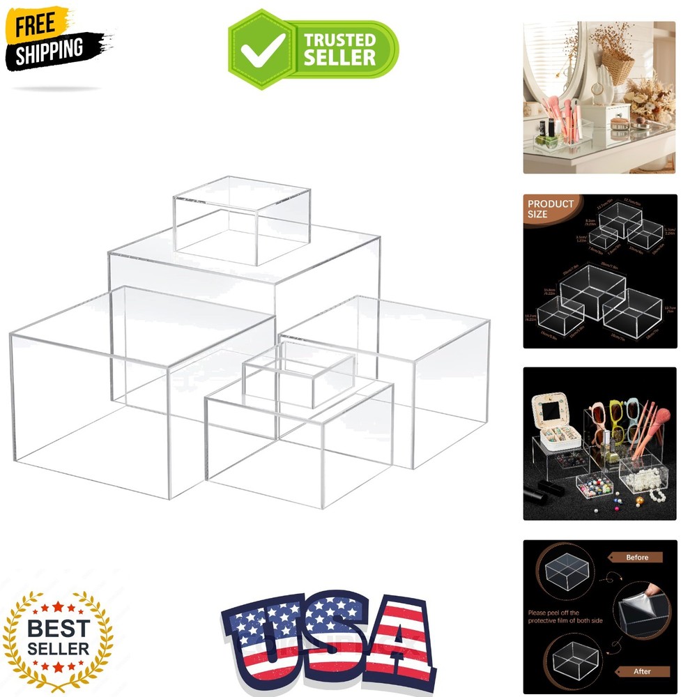 6 Pack Acrylic Risers for Display Acrylic Cube Boxes Risers Display Stands wi...