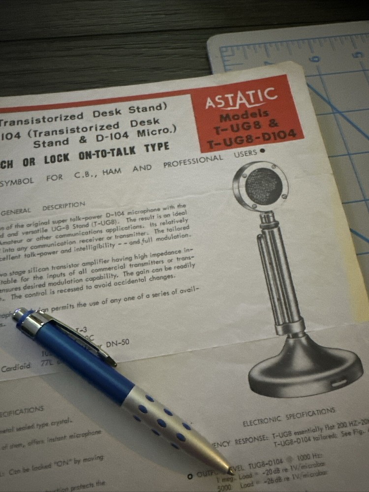 Original ASTATIC D104 Microphone SPEC SHEET