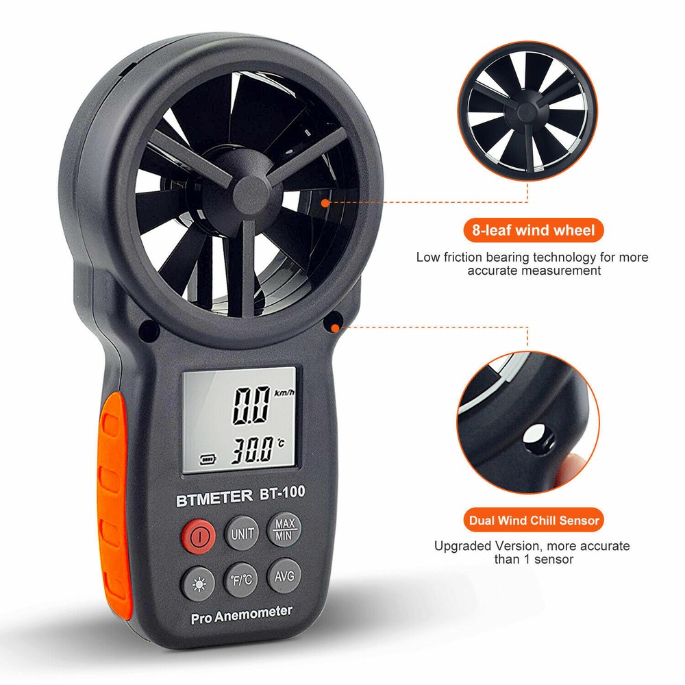 US BTMETER Wind Speed Meter Temperature Altitude Humidity Anemometer Barometer