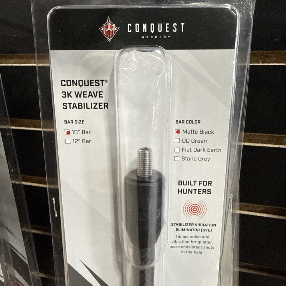 Conquest Archery 3k Carbon Weave Stabilizer 10” Matte Black